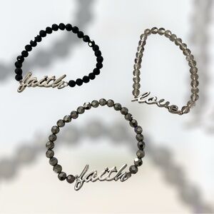 Faith and loveBlack and Silver Stretch Bracelets Set